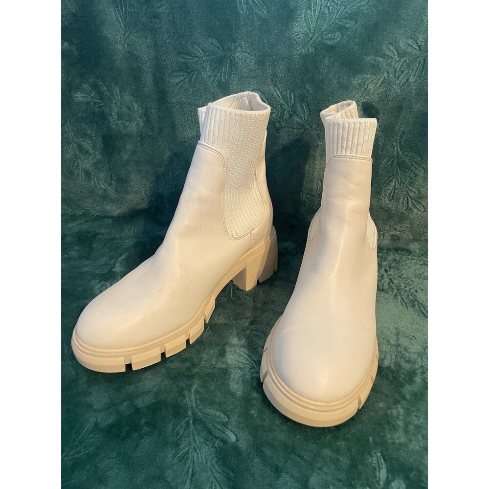 Ruanyu Womens Lug Sole Platform Ankle Boots Elastic Chelsea Chunky Block Heel